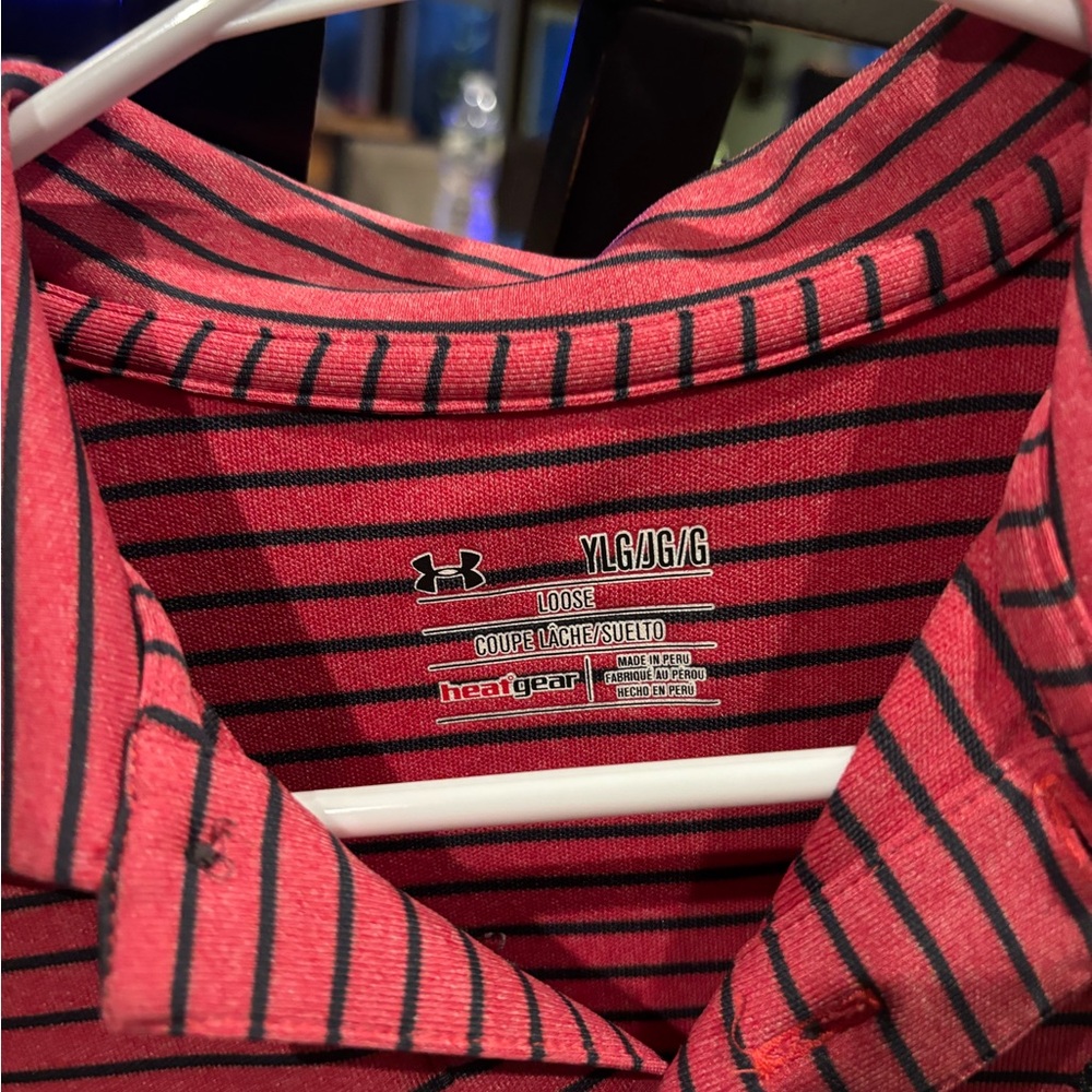 Under Armour red and Black Striped Polo